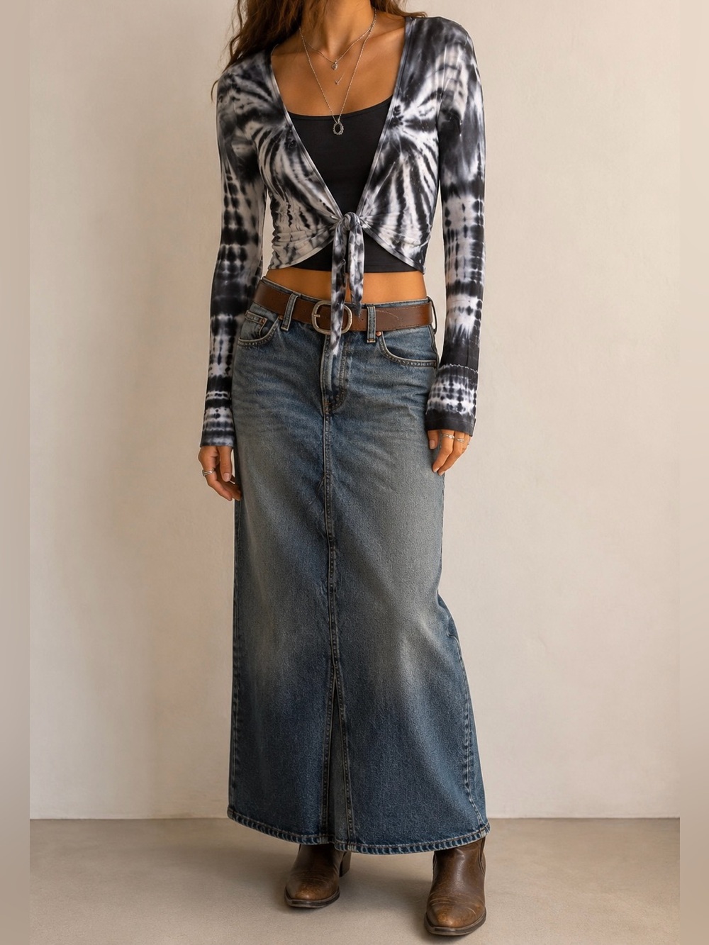 Vintage Hard Tail  Tie Dye Wrap Crop Top Black Gray Small